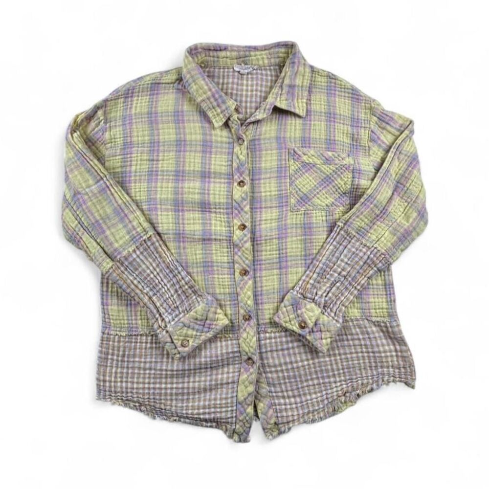 Mystree Plaid Button Up Shirt Womens S Cottagecore Patchwork Flannel Soft Girl